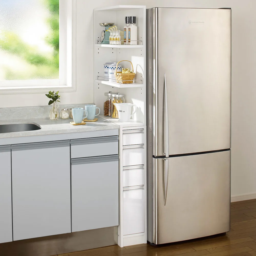 ［幅20奥行55cm］ 取り出しやすい2面オープンすき間収納庫 日本製 キッチンストッカー 隙間収納 キッチン収納 630108