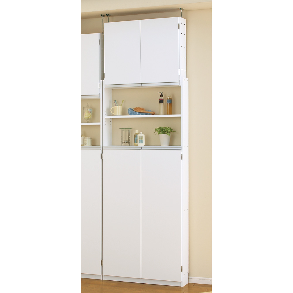 薄型で省スペースキッチン突っ張り収納庫 扉タイプ 幅75cm・奥行19cm キッチンボード キッチン収納 630303