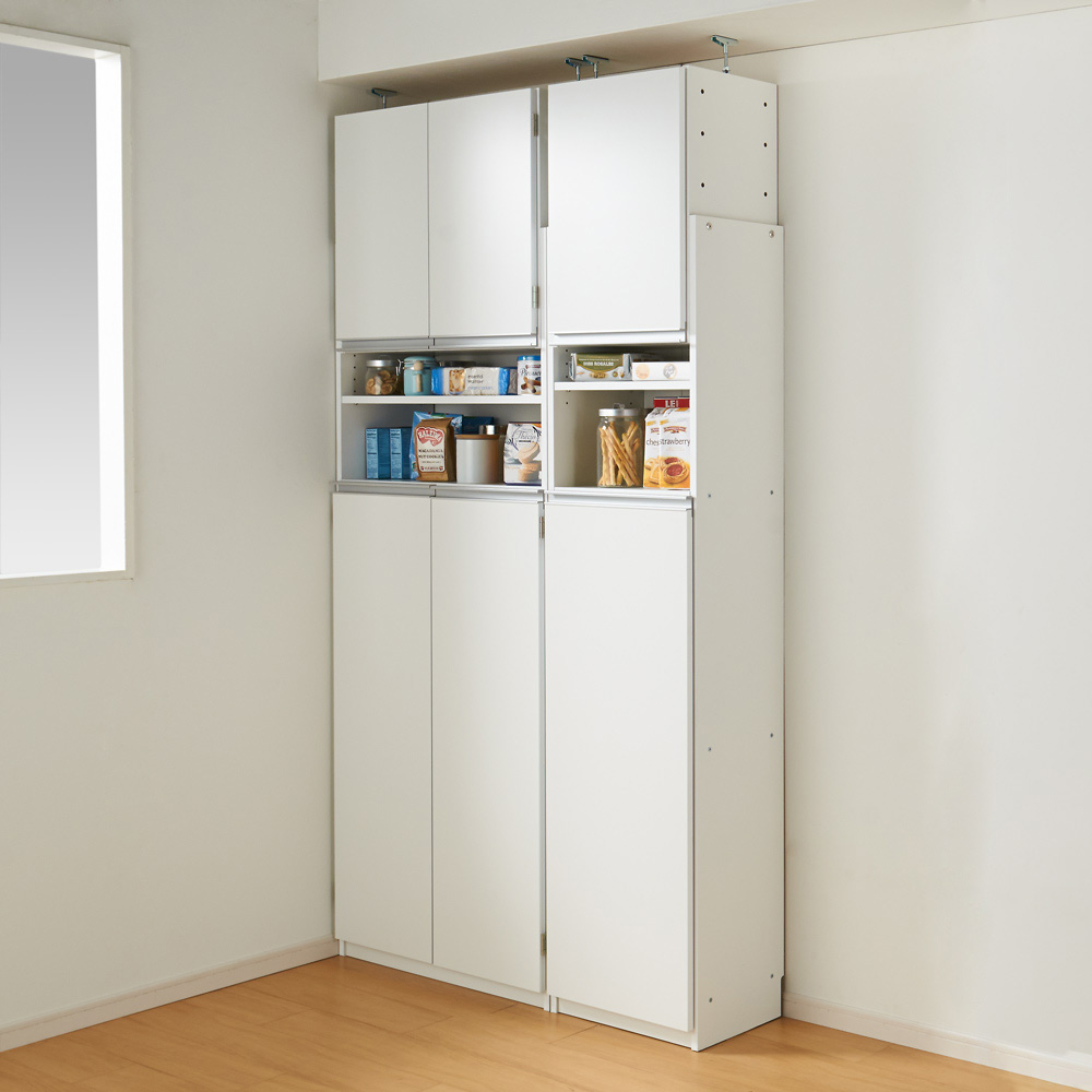 薄型で省スペースキッチン突っ張り収納庫 扉タイプ 幅75cm・奥行31cm キッチンボード キッチン収納 630306