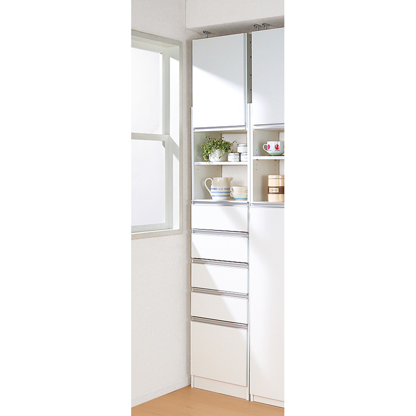 薄型で省スペースキッチン突っ張り収納庫 チェストタイプ 幅45cm・奥行31cm キッチンボード キッチン収納 630307