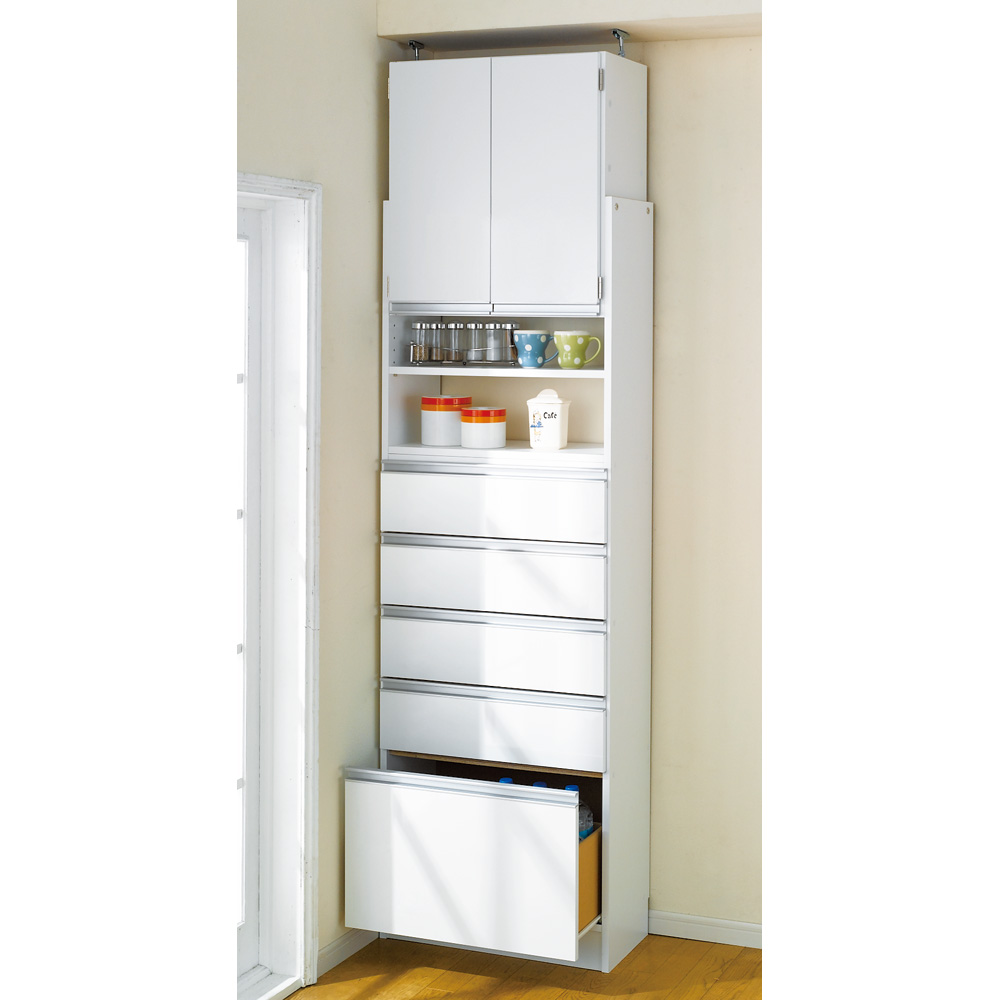 薄型で省スペースキッチン突っ張り収納庫 チェストタイプ 幅60cm・奥行31cm キッチンボード キッチン収納 630308