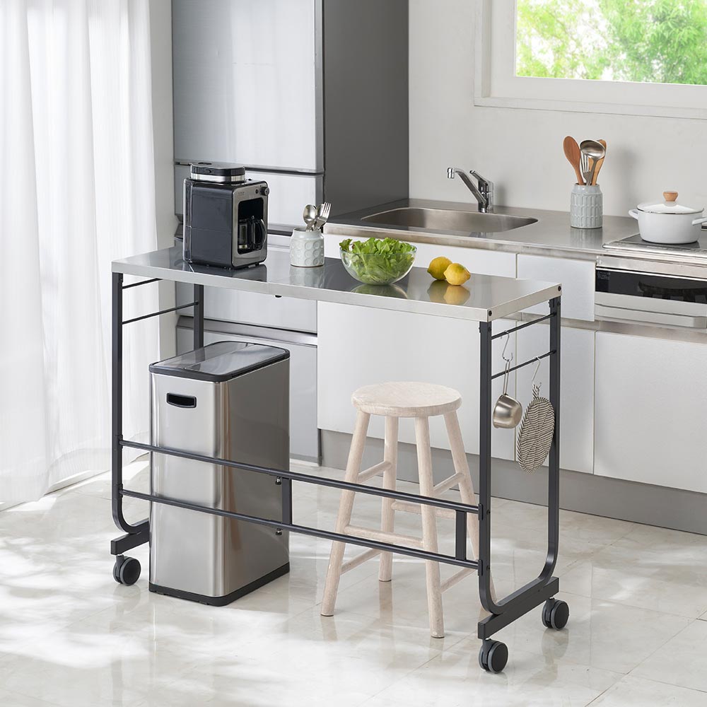 ≪幅55cm-90cm≫ ステンレスの美しい幅伸縮キッチンカウンター 奥行40.5cm高さ92cm キッチンカウンター キッチン収納 630702