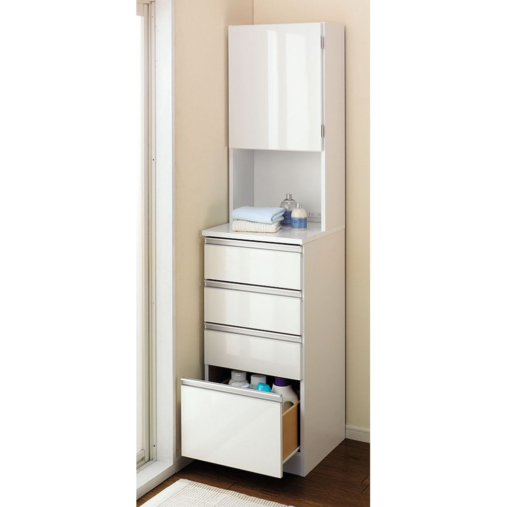 水回りでも安心の光沢洗面所チェスト 扉付きハイタイプ・幅44.5cm 洗面所収納 隙間収納 トイレ 洗面所 ランドリー収納 631113