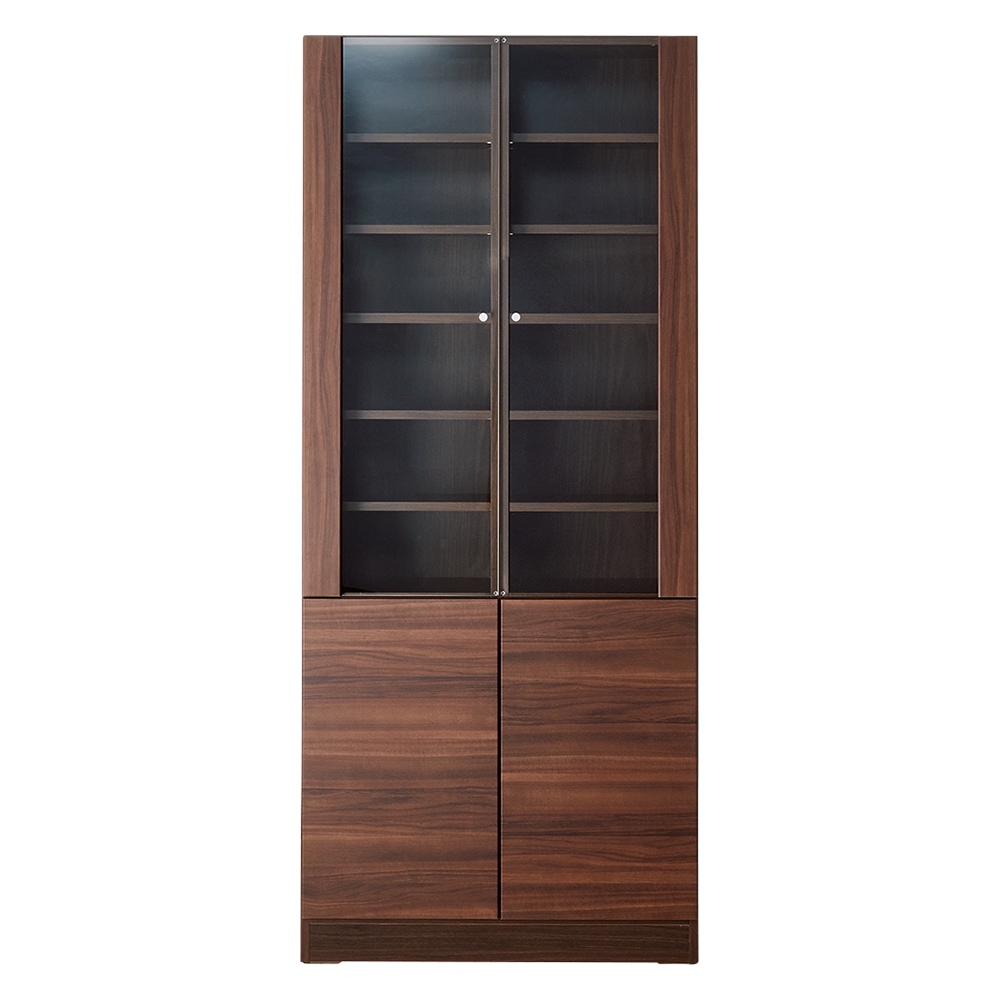 美しくしまうハイクラス壁面収納シリーズ 収納庫 ガラス扉 板棚 幅78cm 本棚 ブックシェルフ 書棚 ラック シェルフ 631406