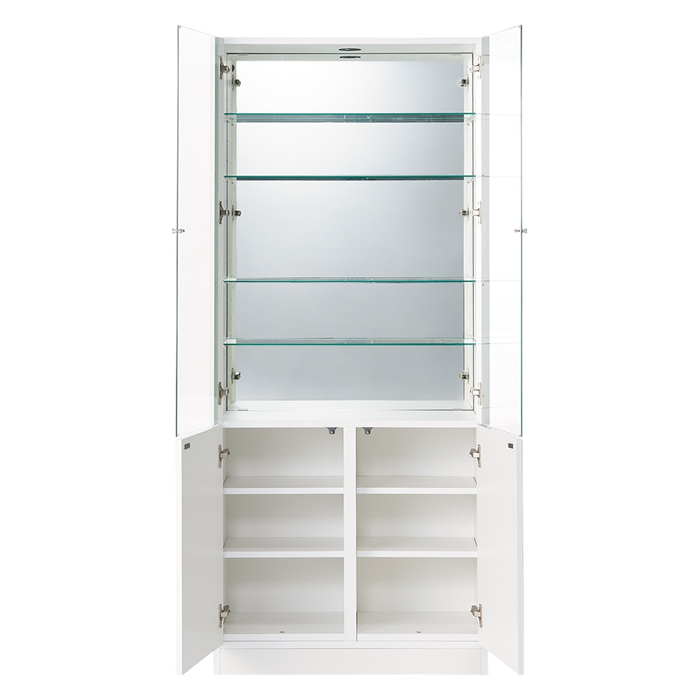 美しくしまうハイクラス壁面収納シリーズ 収納庫 LED付きガラス扉 ガラス棚 幅78cm コレクションケース ディスプレイラック 飾り棚 本棚 ラック シェルフ 631409