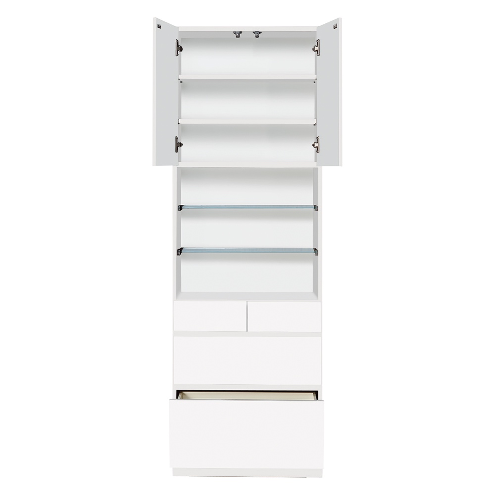 美しくしまうハイクラス壁面収納シリーズ 収納庫 LED付きオープン 引き出し 幅58cm コレクションケース ディスプレイラック 飾り棚 本棚 ラック シェルフ 631411