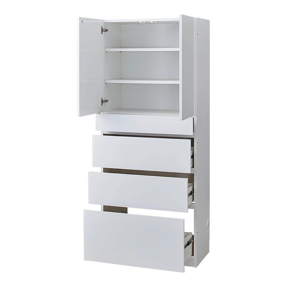 スイッチ避け壁面収納シリーズ 収納庫タイプ(上台扉付き・下台引き出し・背板あり)幅75cm奥行40cm CD DVDラック 本棚 ラック シェルフ 631463