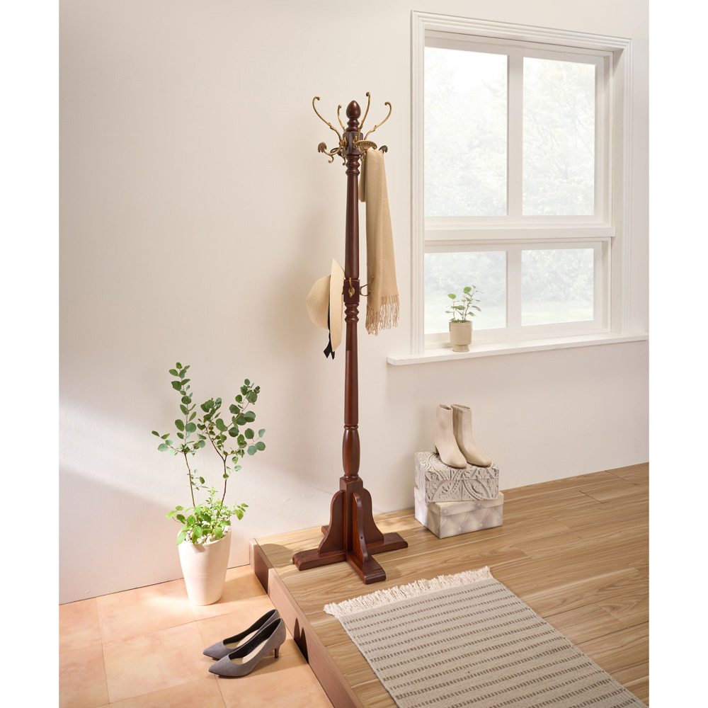 真鍮＆マホガニー天然木ポールハンガー 幅45cm奥行45cm高さ175cm 通販