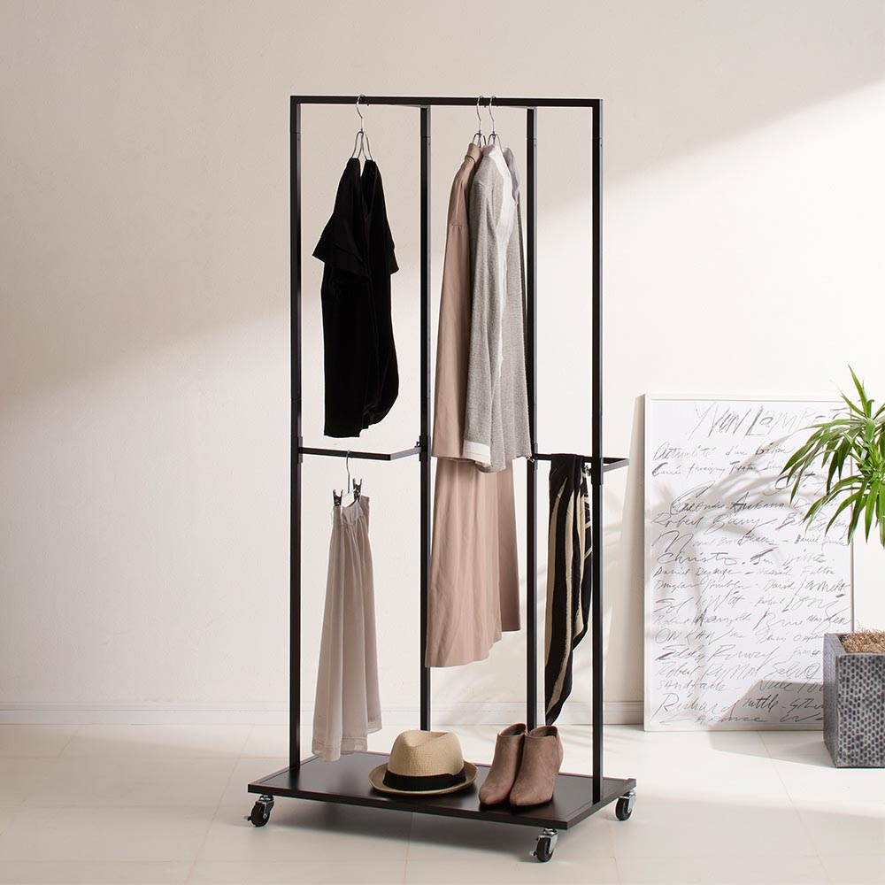 2段掛けにもできるハンガーラック 幅82cm ハンガーラック パイプハンガー 衣類収納 631902