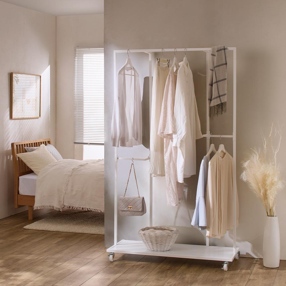 2段掛けにもできるハンガーラック 幅102cm ハンガーラック パイプハンガー 衣類収納 631903