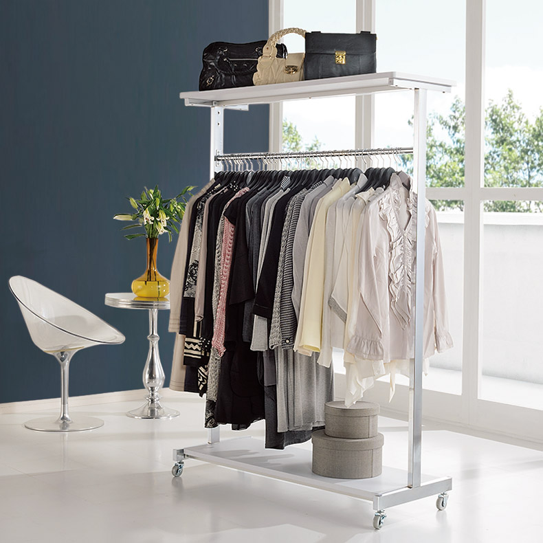 上下棚付き モダン頑丈ハンガーラック シングル・幅120cm ハンガーラック パイプハンガー 衣類収納 631905