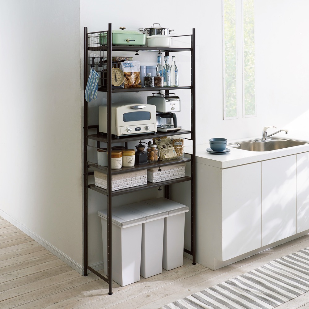 頑丈フレキシブル伸縮ラック 棚5段 幅50-83cm レンジ台 キッチンラック キッチン収納 632008