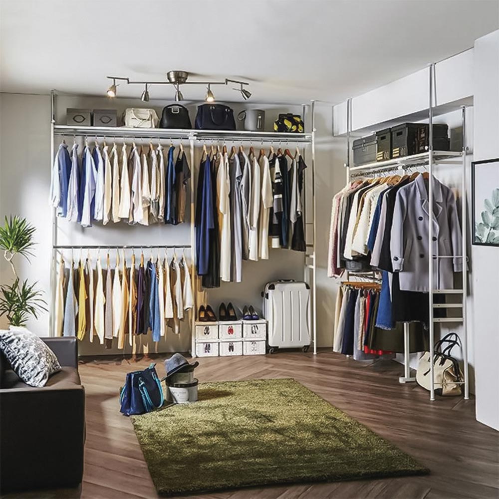 奥行30cm突っ張りハンガー ロータイプ 幅111cm-200cm クローゼットハンガー カバー 衣類収納 632071