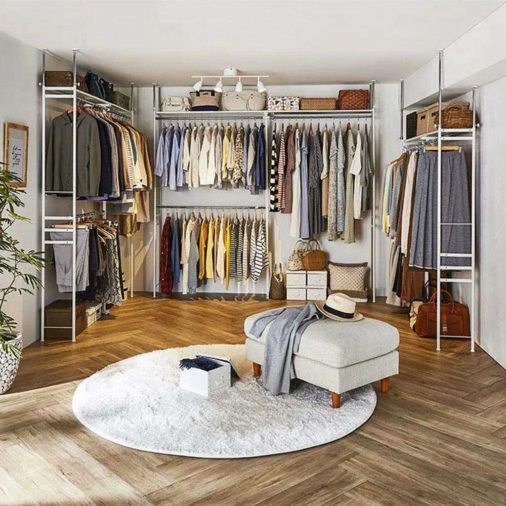 奥行30cm突っ張りハンガー ハイタイプ 幅111cm-200cm クローゼットハンガー カバー 衣類収納 632073