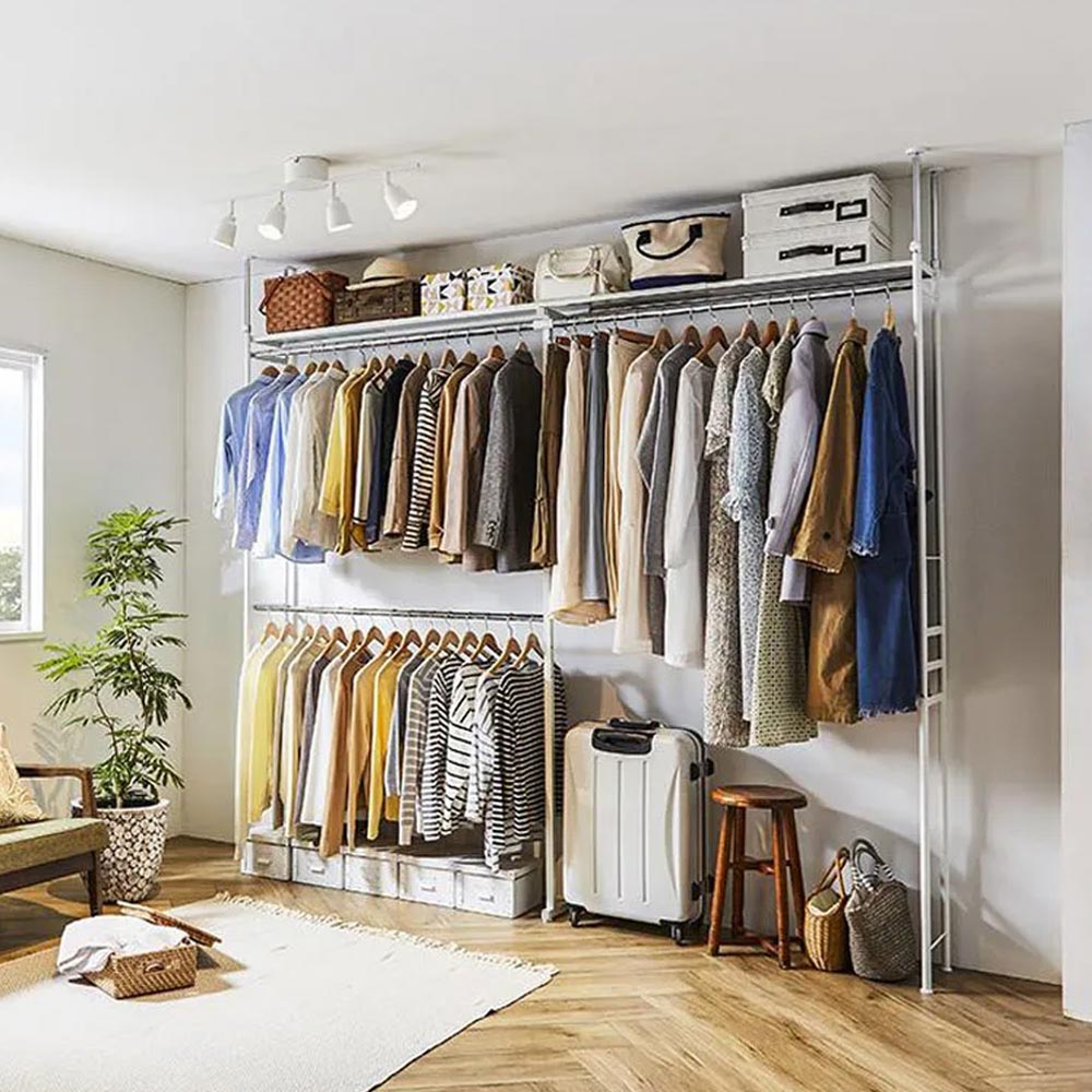 奥行30cm突っ張りハンガー ハイタイプ 幅140cm-250cm クローゼットハンガー カバー 衣類収納 632074