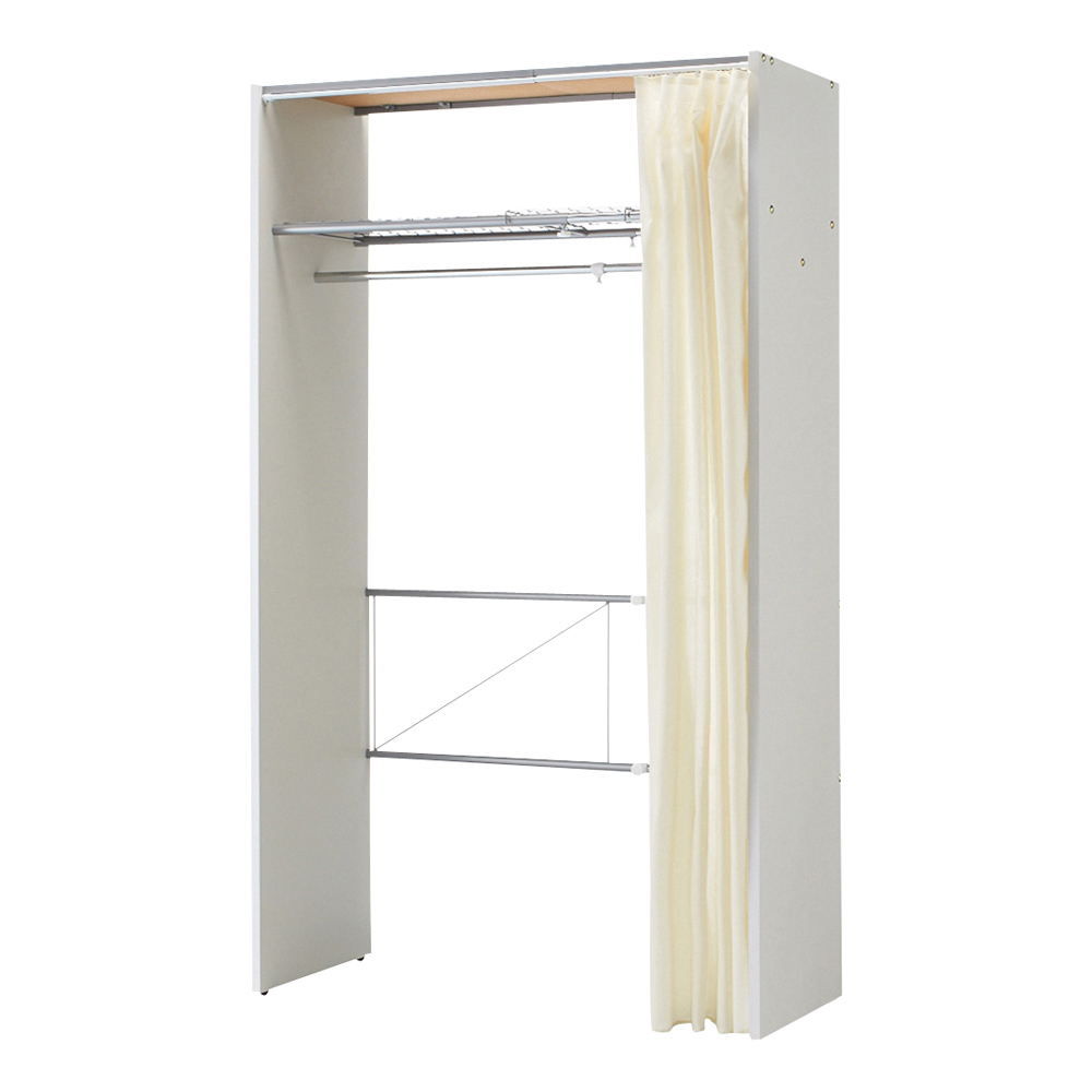 カーテン取り替え自在ハンガーラック 棚付きタイプ・幅85-125cm クローゼットハンガー カバー 衣類収納 632113