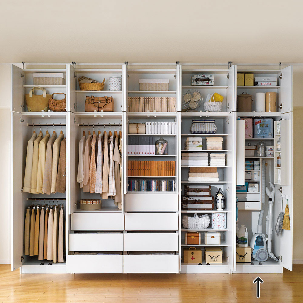 梁避け対応システムユニット 奥行54cmタイプ 棚&引き出し付きストッカー ワードローブ クローゼット 衣類収納 632625