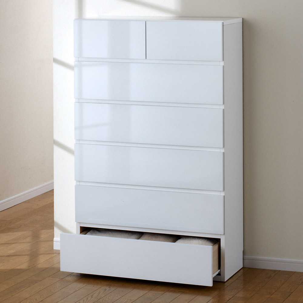 奥行30cm薄型ツヤツヤチェスト 幅75cm・6段 洗面所収納 隙間収納 トイレ 洗面所 ランドリー収納 632906