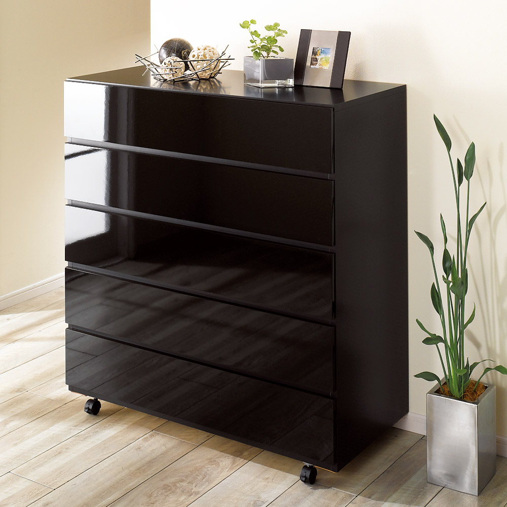 奥行46cmキャスター付きツヤツヤチェスト 幅100cm・5段 リビング リビング収納 632918