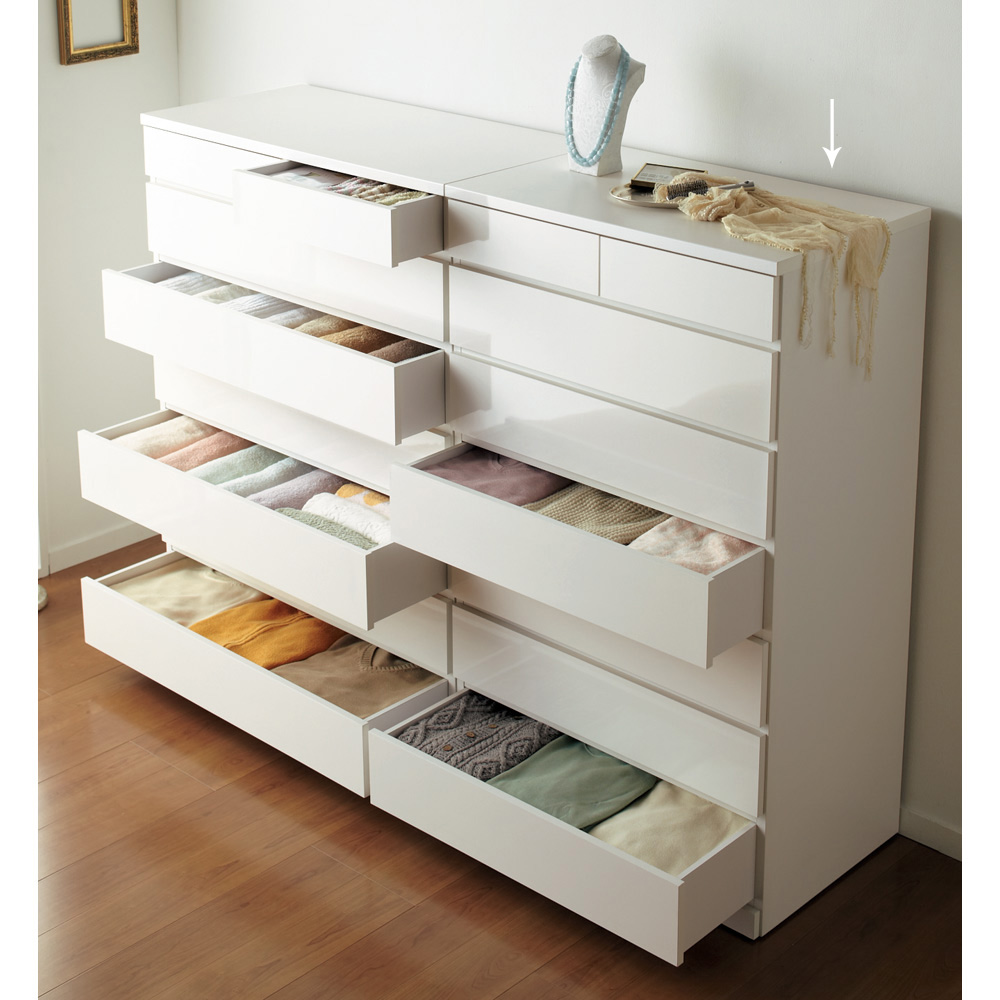 【日本製】奥行50cm隠しキャスター付きクローゼットチェスト 幅80cm・7段 押入れ クローゼット収納 衣類収納 632944