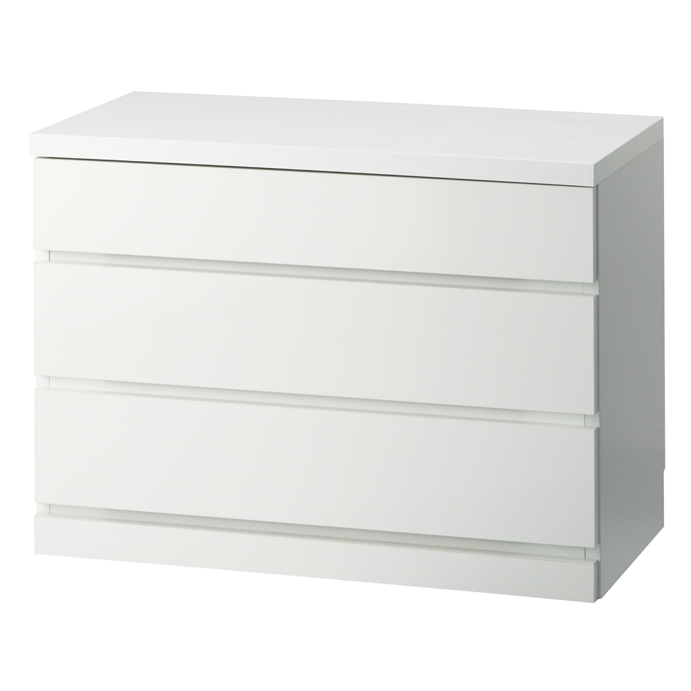 【日本製】前面光沢&引き出し内部化粧チェスト 幅80cm・3段 タンス 衣類収納 633019