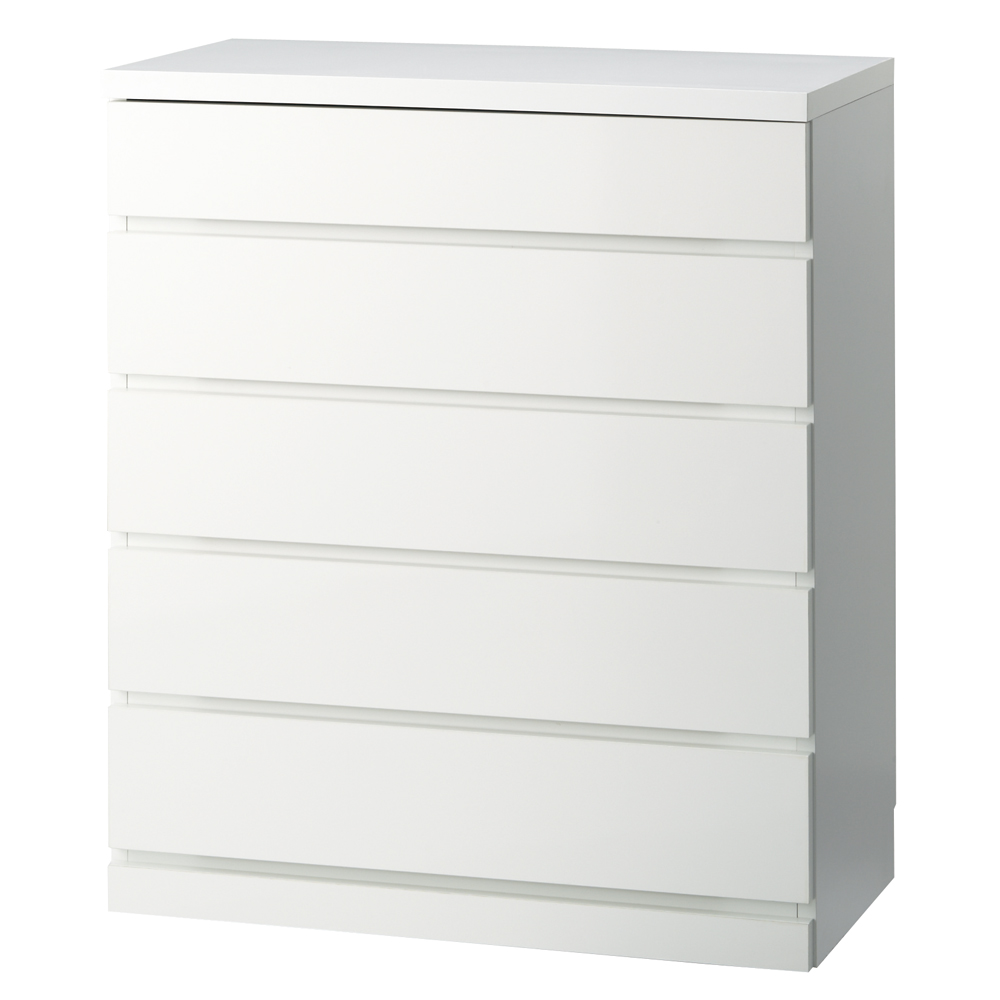 【日本製】前面光沢&引き出し内部化粧チェスト 幅80cm・5段 敷きパット タンス 衣類収納 633021