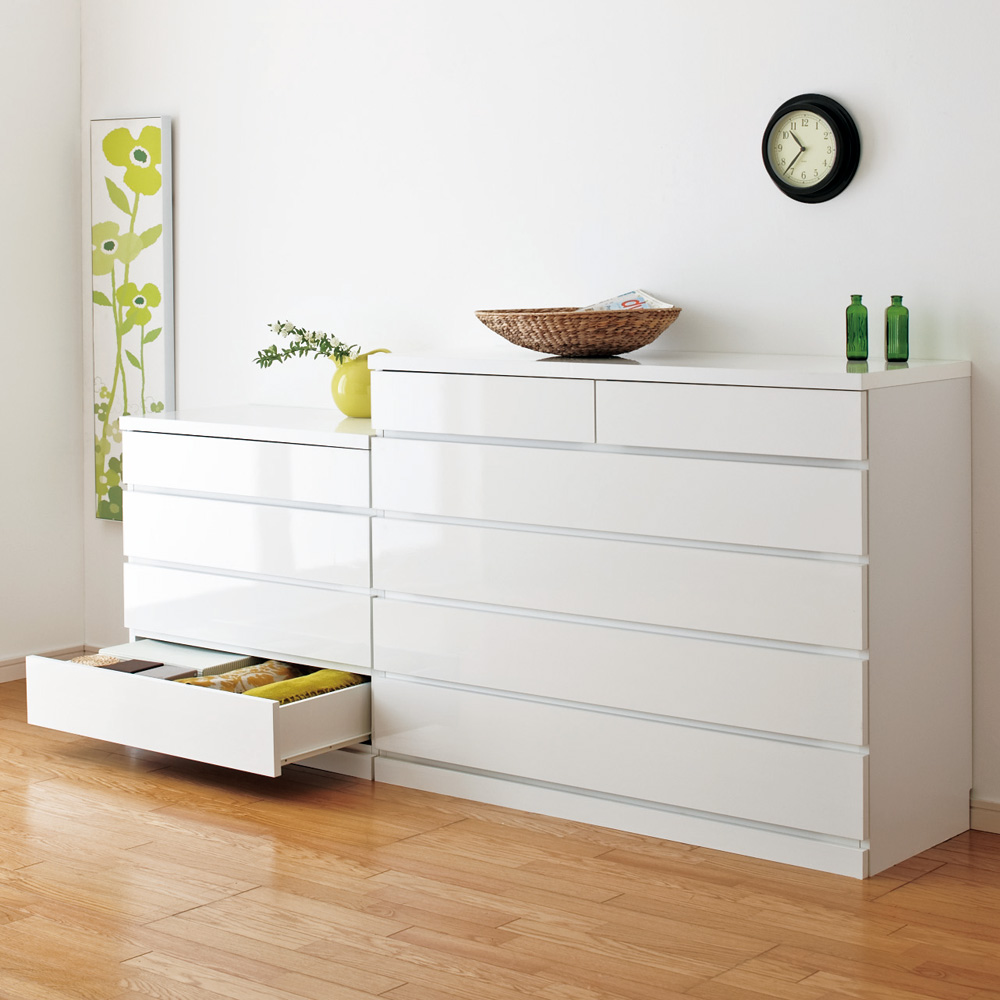 【日本製】前面光沢&引き出し内部化粧チェスト 幅120cm・5段 タンス 衣類収納 633025