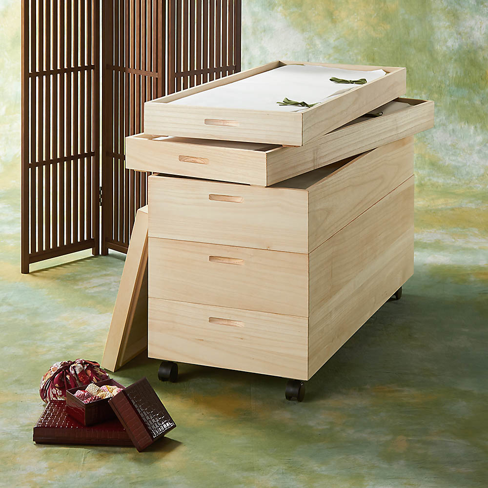 総桐衣装ケース 幅91cmタイプ 5段（浅2深3） 収納ボックス 小物収納 フリーボックス 633105