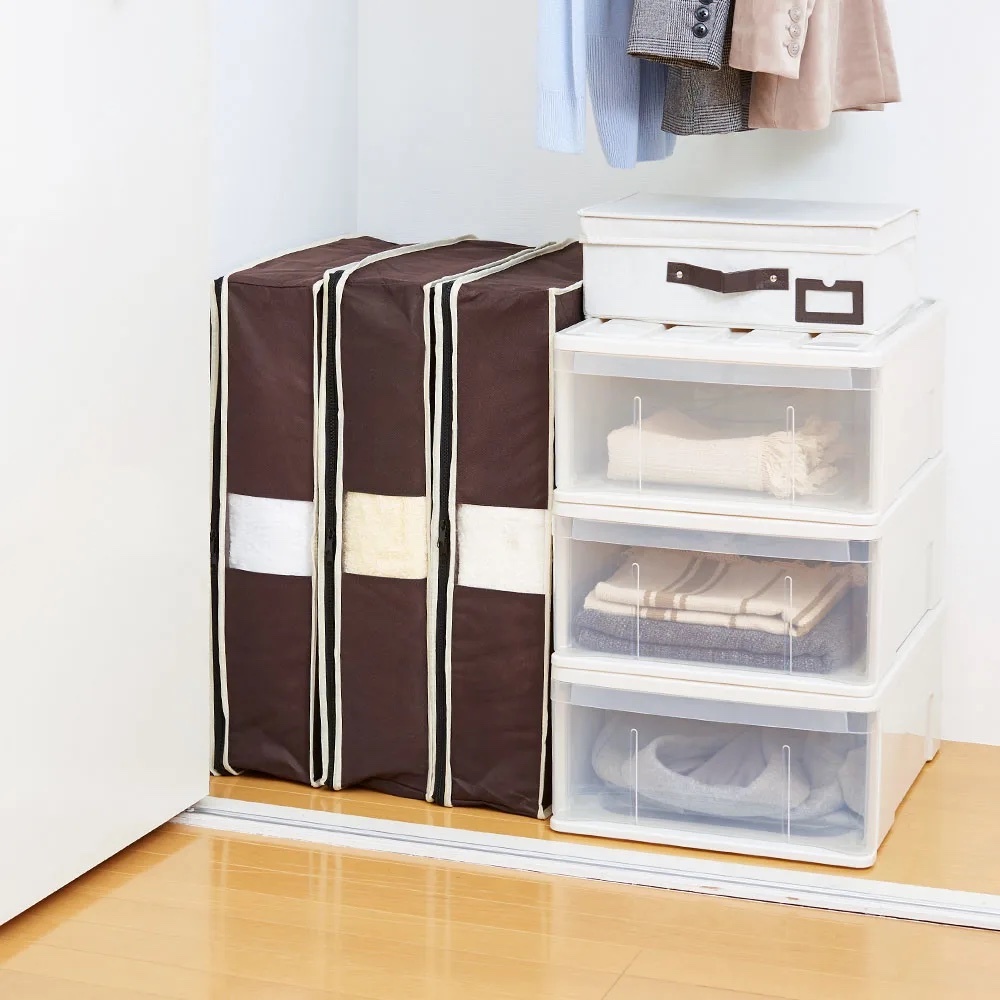 ≪2個組≫ 炭入り消臭 押し入れ収納袋 縦型羽毛布団用 布団収納袋 衣類収納 633256