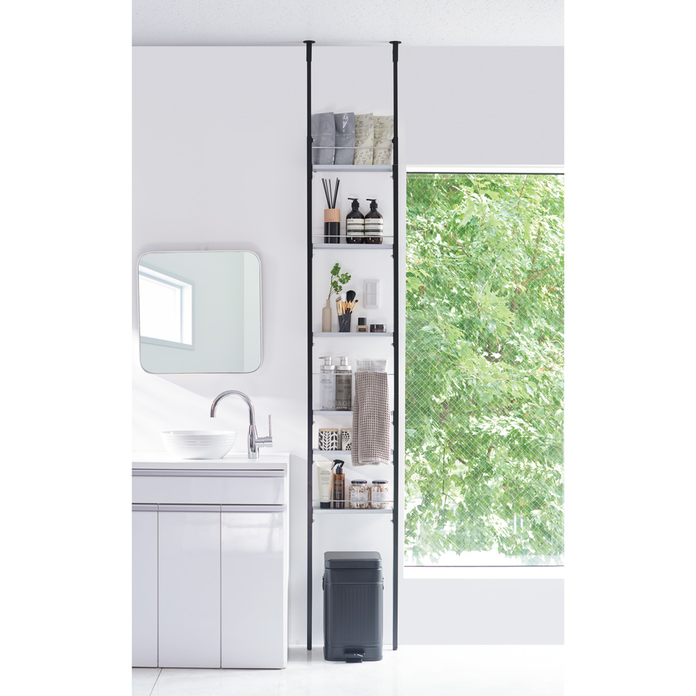 超薄型突っ張りディスプレイ収納ラック 幅40cmタイプ 奥行12cm高さ215cm-260cm 洗面所収納 隙間収納 トイレ 洗面所 ランドリー収納 633701