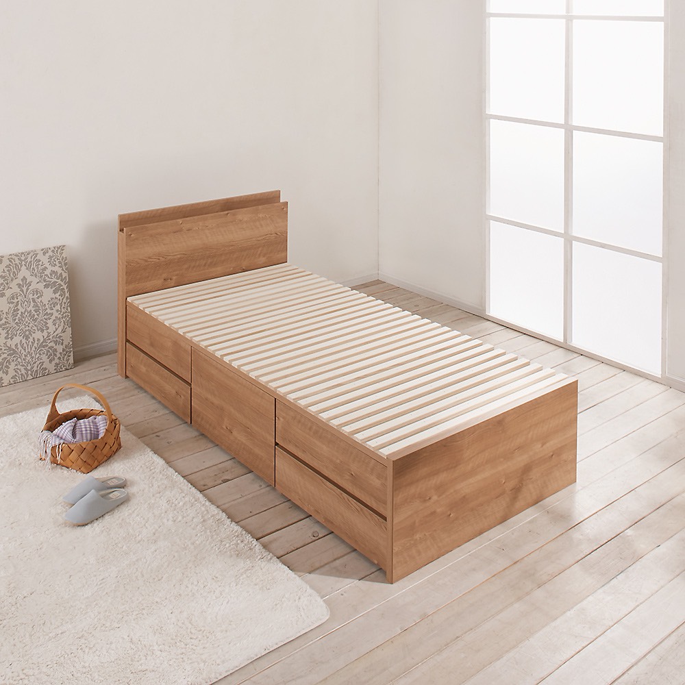 ≪シングル≫ 日本製の引き出しチェストベッド 大量収納引き出しすのこタイプ 立て掛け薄型収納(フレームのみ) すのこベッド ベッド 640301