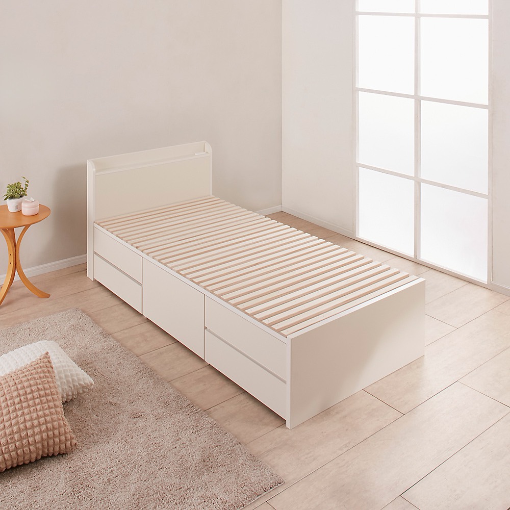 ≪セミダブル≫ 日本製の引き出しチェストベッド 大量収納引き出しすのこタイプ 角が丸い薄型棚(フレームのみ) すのこベッド ベッド 640305