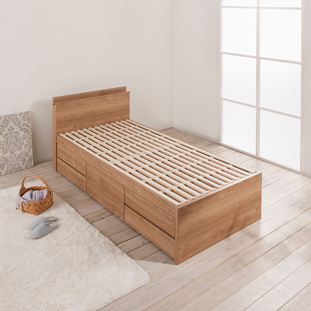 ≪シングル≫ 日本製の引き出しチェストベッド 引き出しすのこタイプ 立て掛け薄型収納(フレームのみ) すのこベッド ベッド 640356