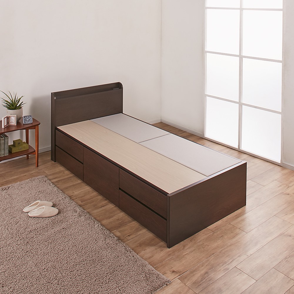 ≪ダブル≫ 日本製の引き出しチェストベッド 引き出し収納タイプ 角が丸い薄型棚(フレームのみ) 収納付きベッド ベッド 640361