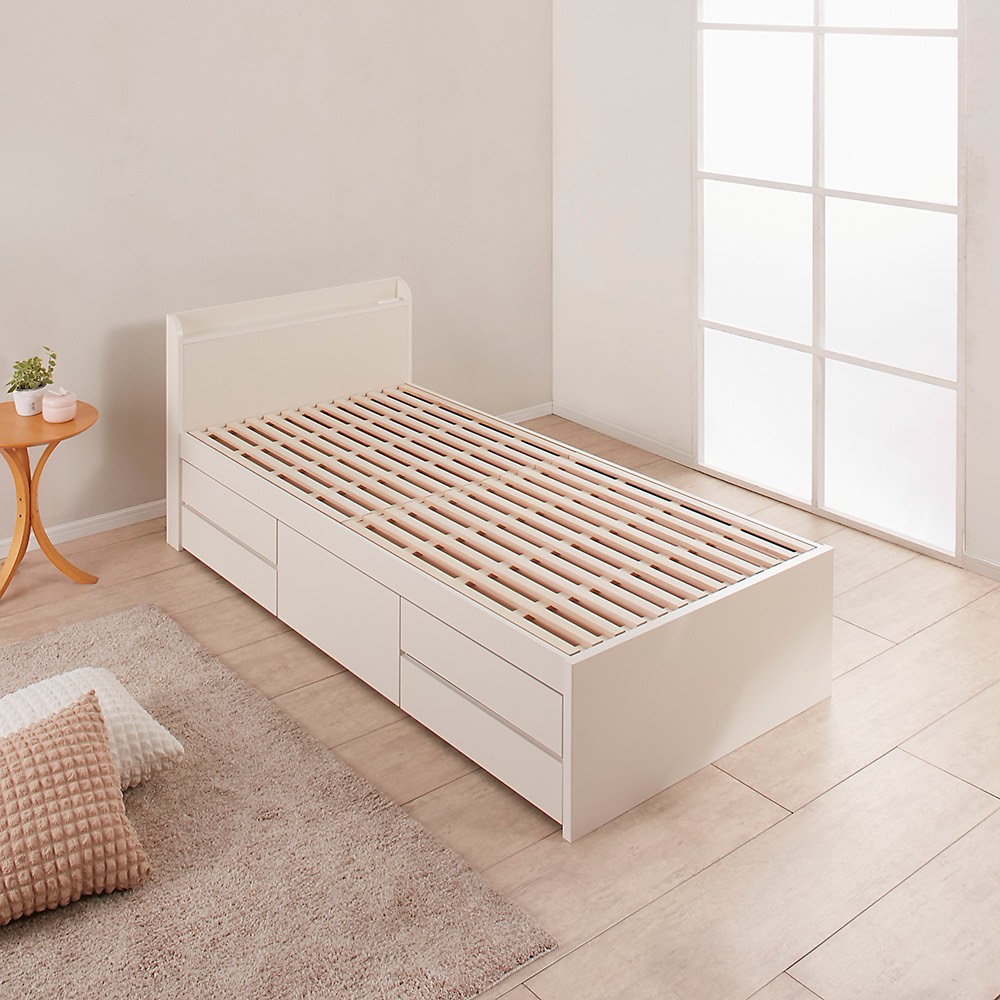 ≪セミシングル≫ 日本製の引き出しチェストベッド 引き出しすのこタイプ 角が丸い薄型棚(フレームのみ) すのこベッド ベッド 640362