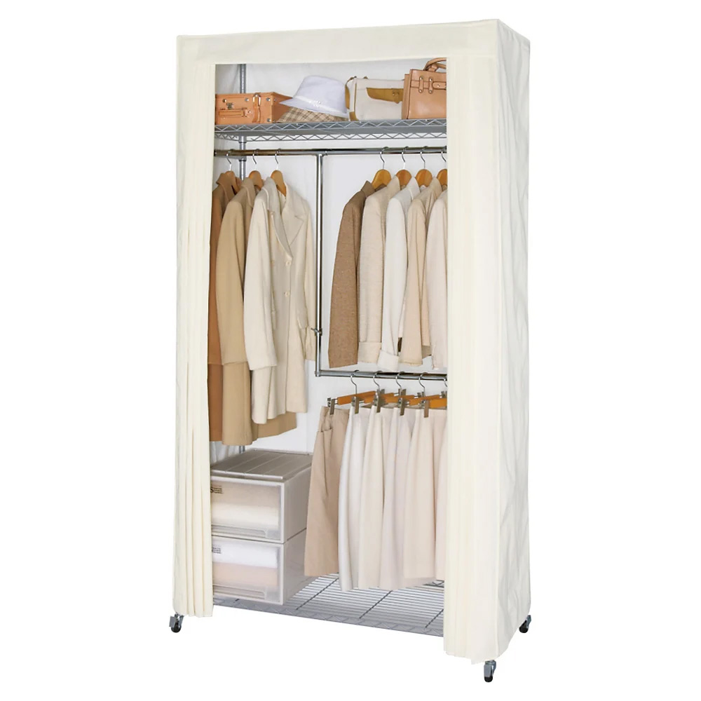 洗えるカバー付き 頑丈ハンガーラック 2段掛けハイタイプ・幅121cm ハンガーラック パイプハンガー 衣類収納 640415