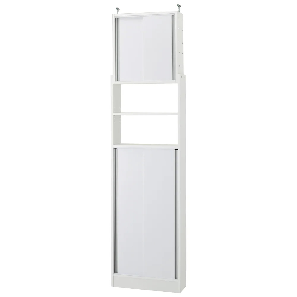 狭いキッチンでも置ける突っ張り式 薄型引き戸パントリー収納庫 奥行21cmタイプ 幅60cm高さ183-232cm キッチンボード キッチン収納 640801