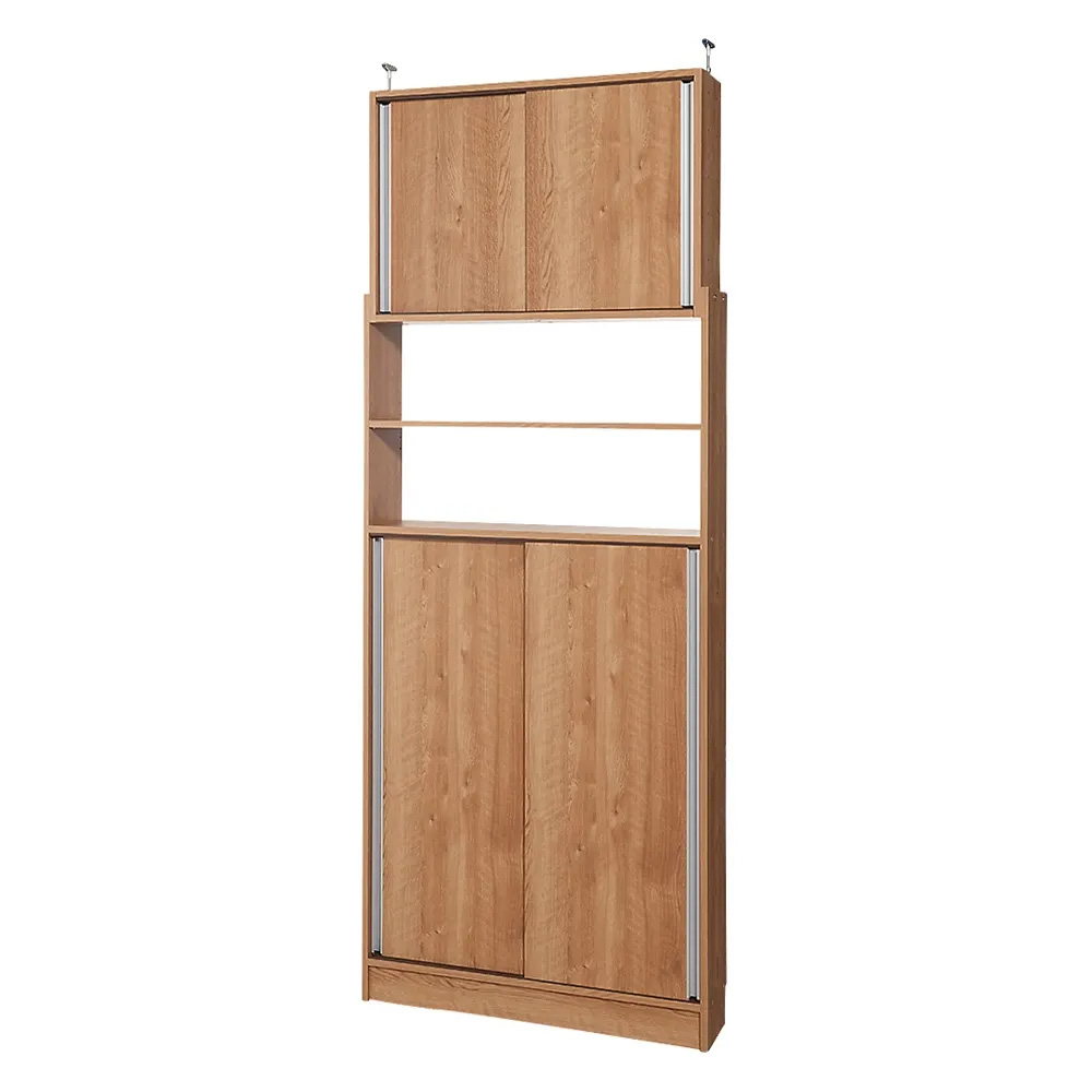 狭いキッチンでも置ける突っ張り式 薄型引き戸パントリー収納庫 奥行21cmタイプ 幅90cm高さ183-232cm キッチンボード キッチン収納 640802