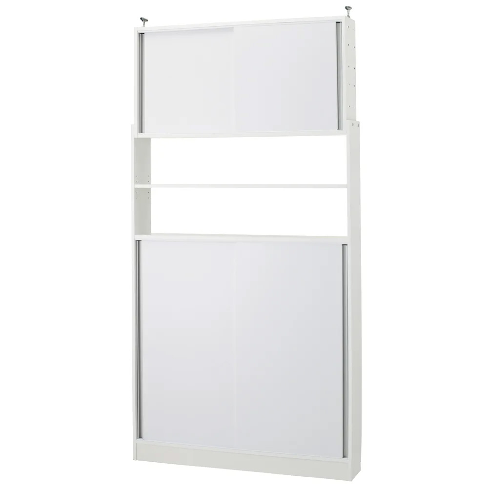 狭いキッチンでも置ける突っ張り式 薄型引き戸パントリー収納庫 奥行21cmタイプ 幅120cm高さ183-232cm キッチンボード キッチン収納 640803