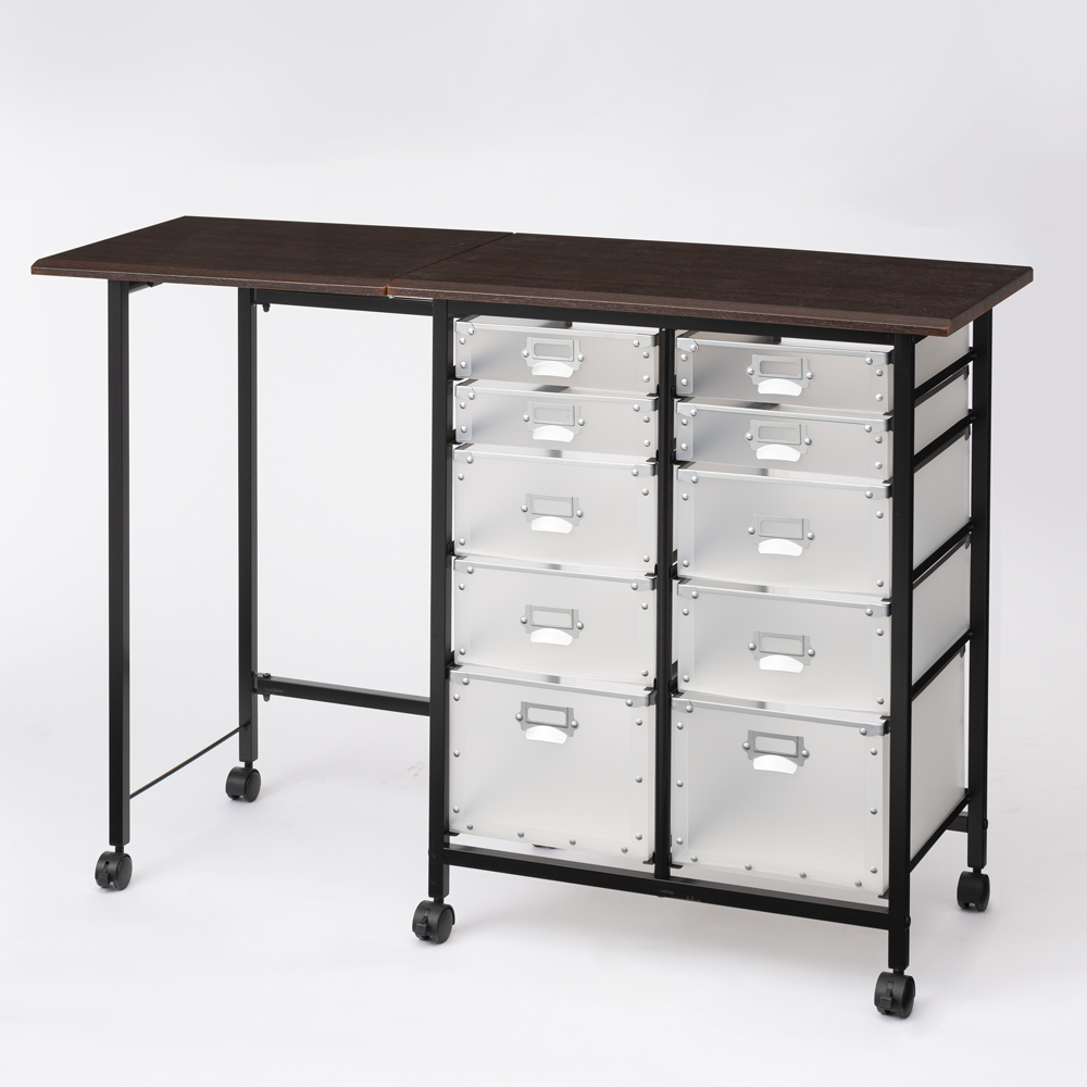 広がる調理台付き 多段キッチンストッカー 幅72cm(天板伸長時 幅120cm) キッチン 収納カート キッチン収納 640912