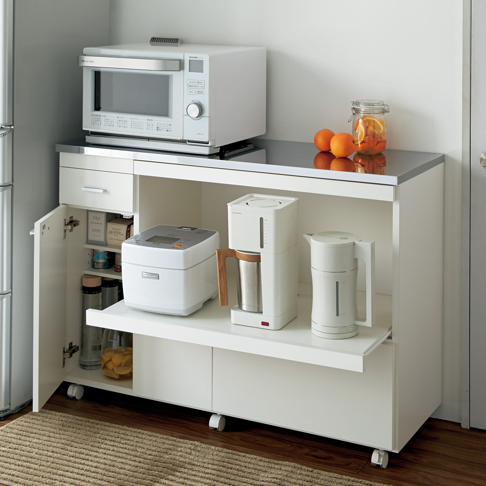 家電たっぷり収納ステンレス天板カウンター 幅119.5cm キッチンカウンター キッチン収納 641511