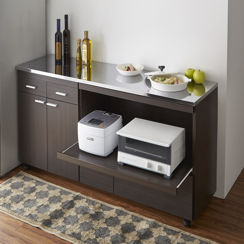 家電たっぷり収納ステンレス天板カウンター 幅149.5cm キッチンカウンター キッチン収納 641512