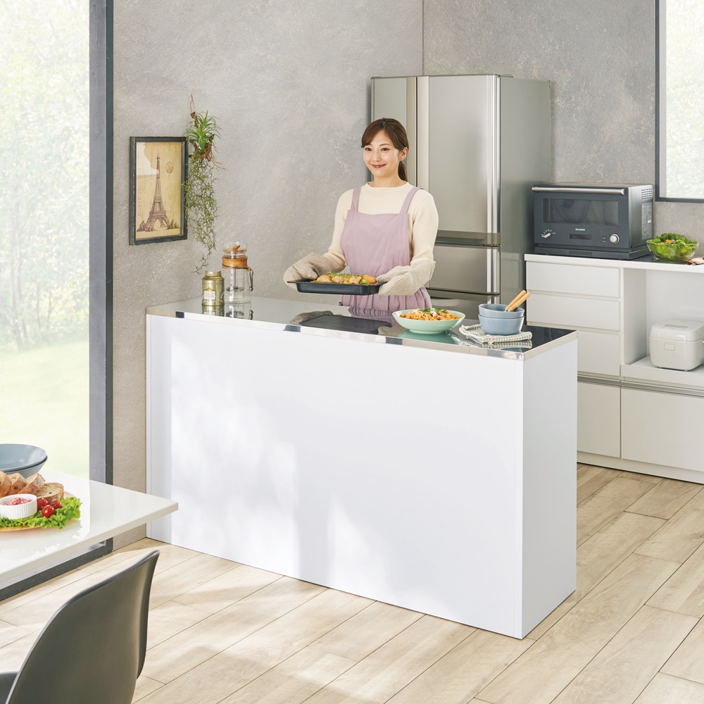 ステンレストップ間仕切りカウンター 幅90cm キッチンカウンター キッチン収納 641513