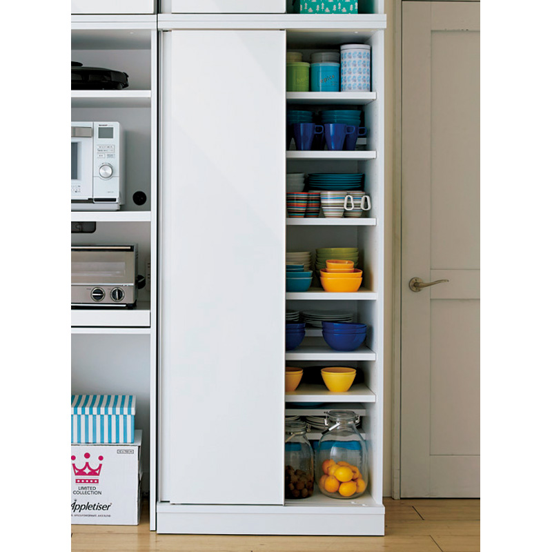 狭いキッチンでも広々使える引き戸式大型パントリーシリーズ スライド収納庫 板扉 幅80cm キッチンボード キッチン収納 641723