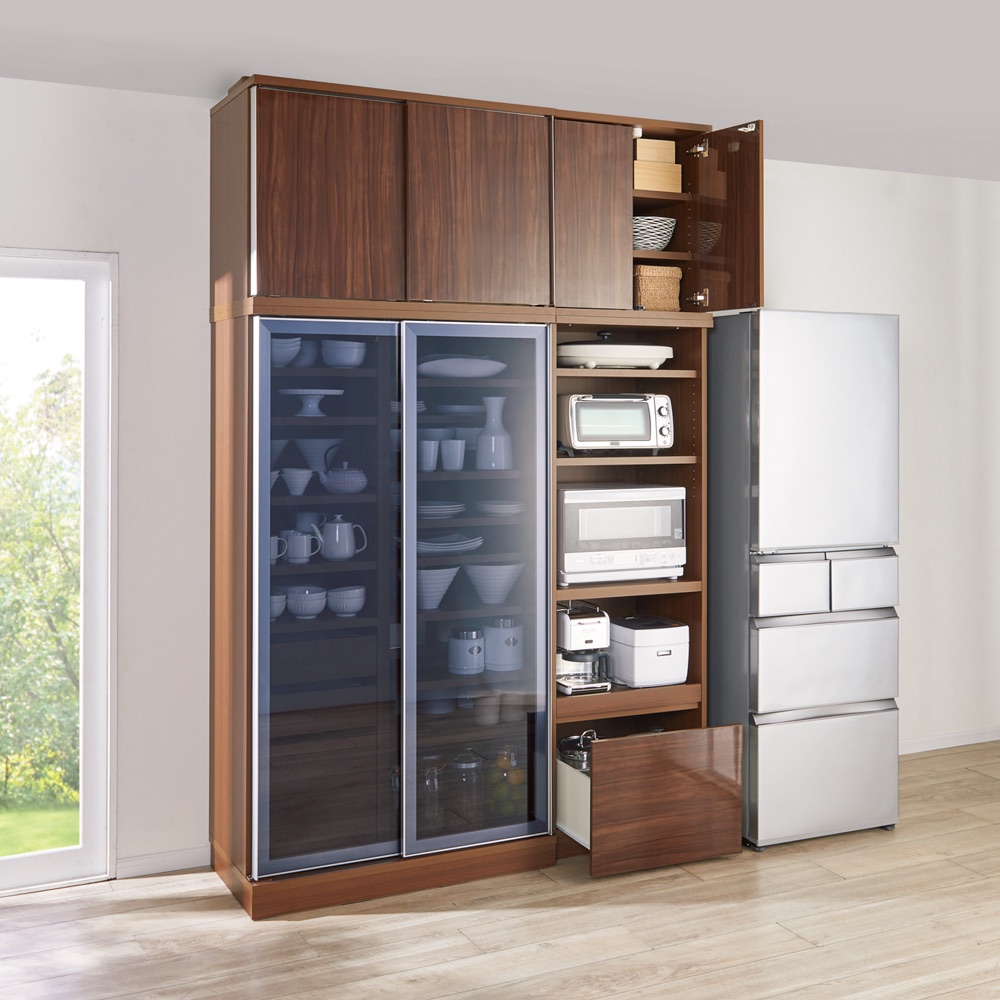 狭いキッチンでも広々使える引き戸式大型パントリーシリーズ スライド収納庫 板扉 幅80cm キッチンボード キッチン収納 641723