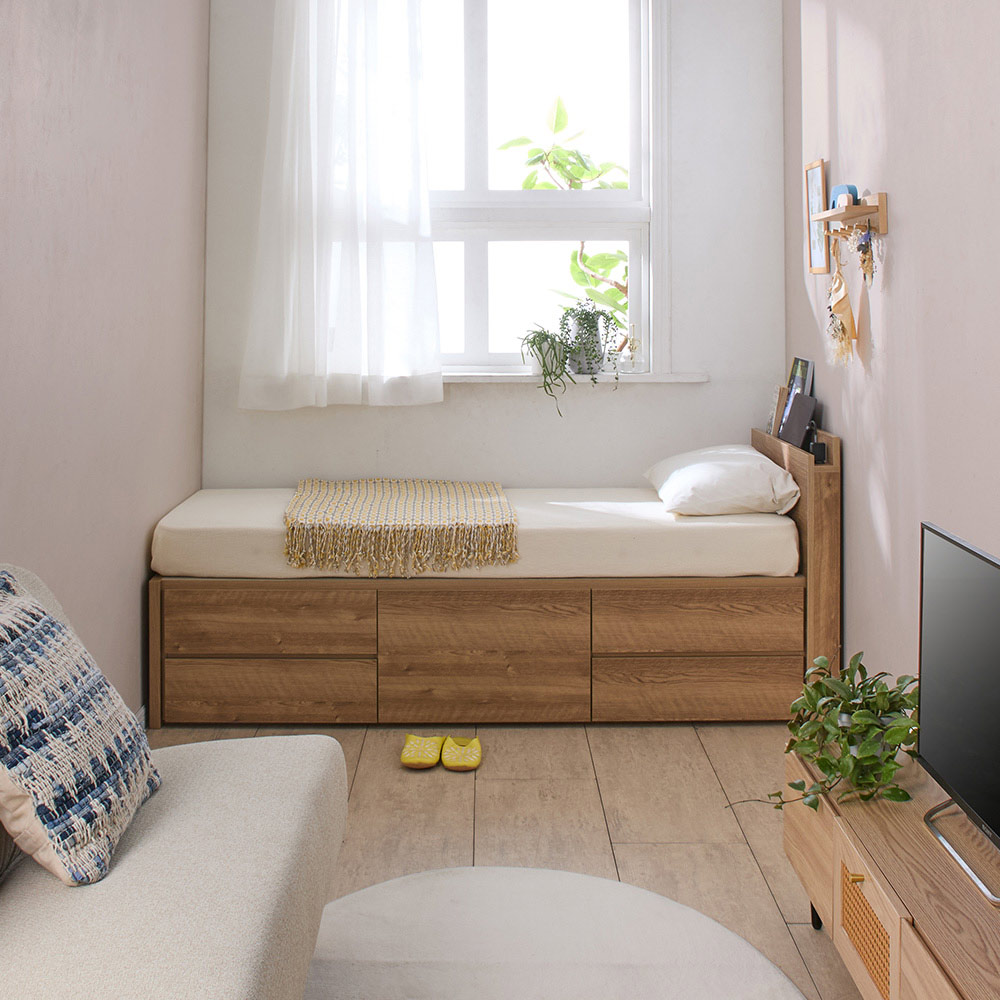 ≪幅98cm・ショート長さ184cm≫ 省スペース対応コンパクト収納ベッド 棚なしタイプ（国産ポケットコイルマットレス付き） 収納付きベッド ベッド 642614