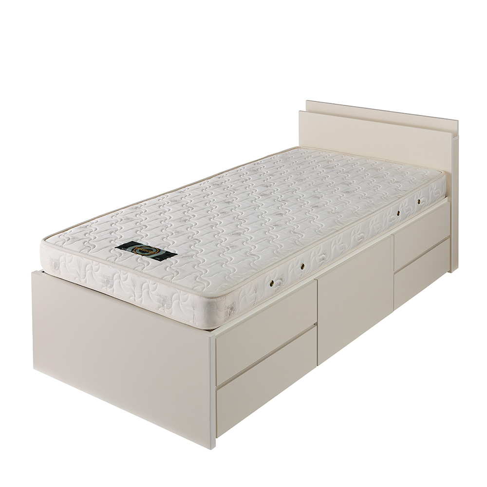 ≪幅76cm・ショート長さ190cm≫ 省スペース対応コンパクト収納ベッド 棚付きタイプ（国産ポケットコイルマットレス付き） 収納付きベッド ベッド 642618