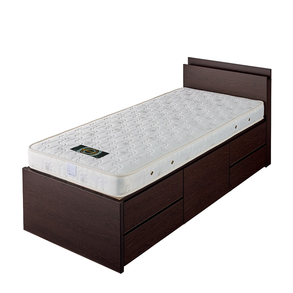 ≪幅83cm・ショート長さ190cm≫ 省スペース対応コンパクト収納ベッド 棚付きタイプ（国産ポケットコイルマットレス付き） 収納付きベッド ベッド 642619