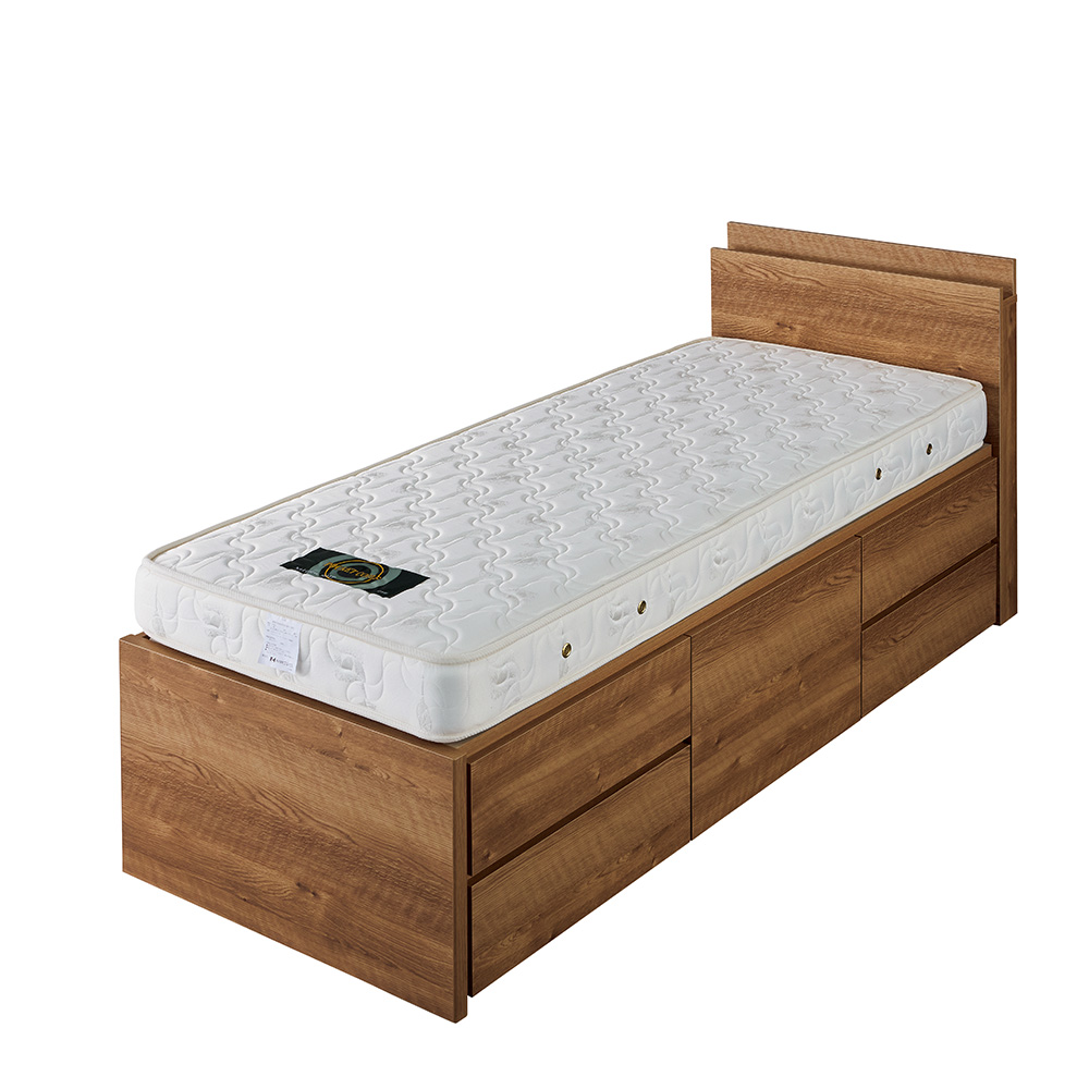 ≪幅98cm・ショート長さ190cm≫ 省スペース対応コンパクト収納ベッド 棚付きタイプ（国産ポケットコイルマットレス付き） 収納付きベッド ベッド 642620