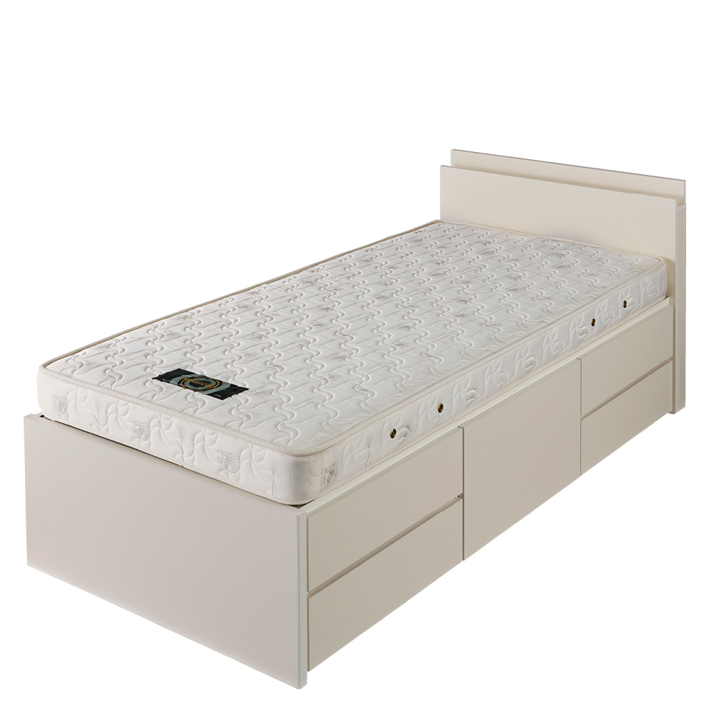 ≪幅98cm・レギュラー長さ205cm≫ 省スペース対応コンパクト収納ベッド 棚付きタイプ（国産ポケットコイルマットレス付き） 収納付きベッド ベッド 642623